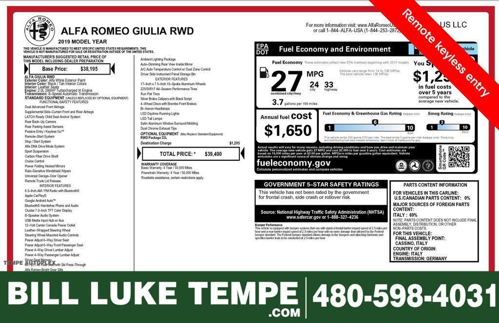 used 2019 Alfa Romeo Giulia car, priced at $16,444