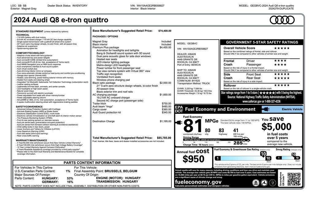 used 2024 Audi Q8 e-tron car, priced at $40,975