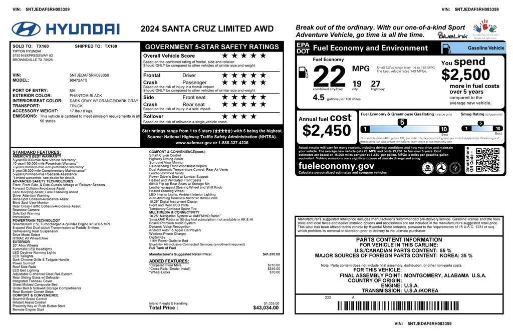 used 2024 Hyundai SANTA CRUZ car, priced at $35,273