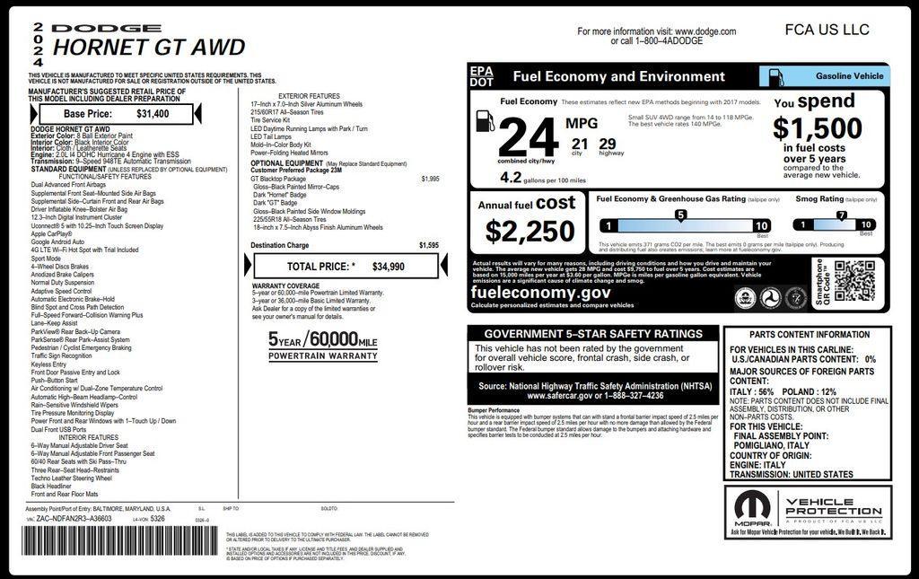 used 2024 Dodge Hornet car, priced at $19,873
