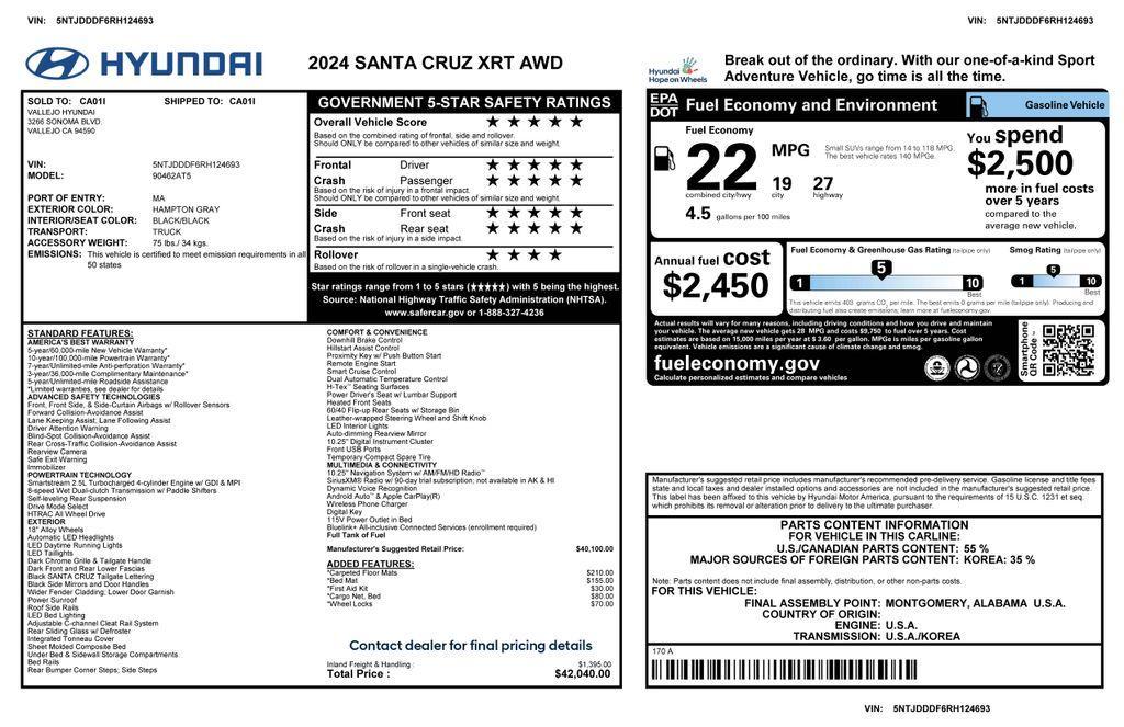 used 2024 Hyundai SANTA CRUZ car, priced at $29,075