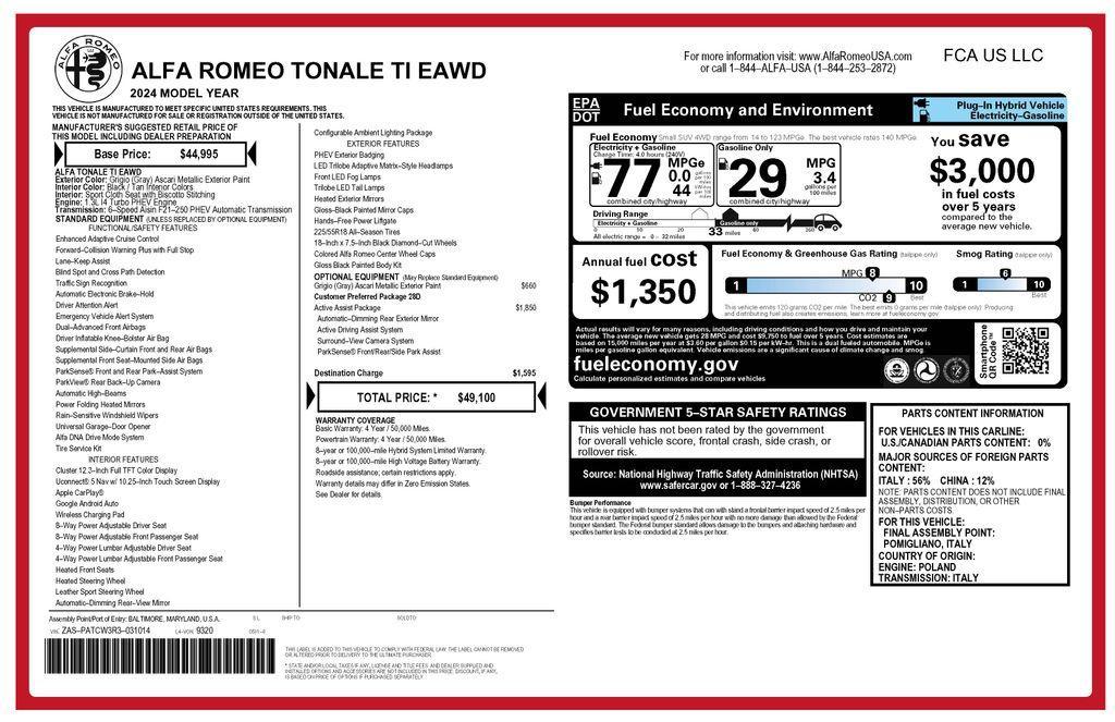 used 2024 Alfa Romeo Tonale car, priced at $22,973