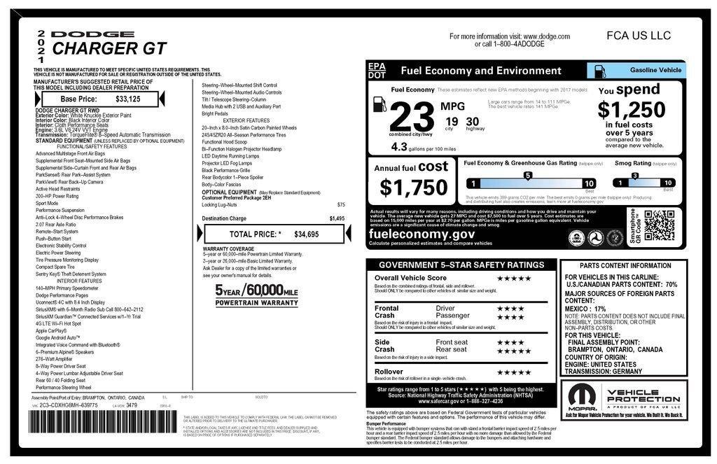 used 2021 Dodge Charger car, priced at $20,970