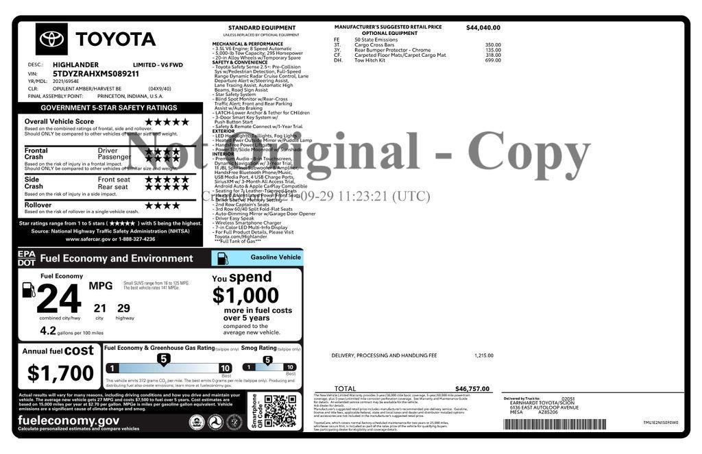 used 2021 Toyota Highlander car, priced at $26,573