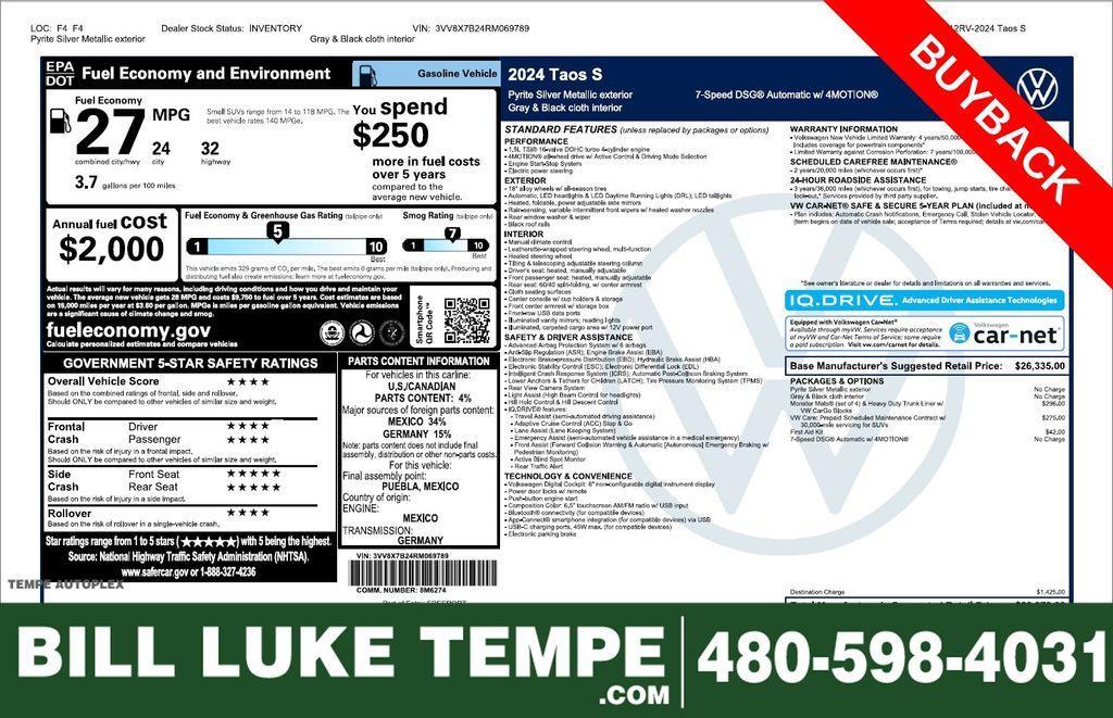 used 2024 Volkswagen Taos car, priced at $20,975