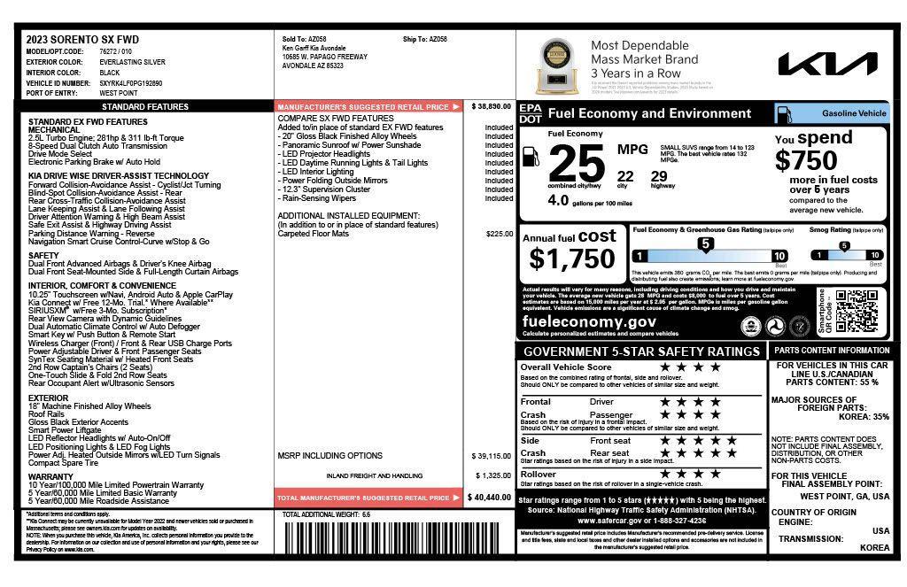 used 2023 Kia Sorento car, priced at $26,375