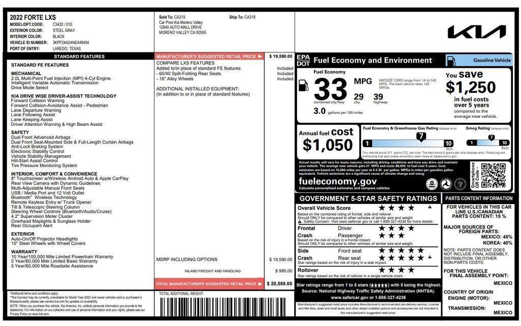 used 2022 Kia Forte car, priced at $13,573