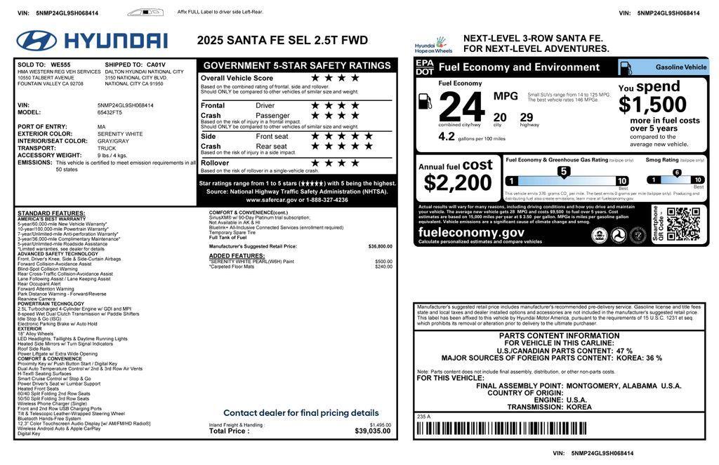 used 2025 Hyundai Santa Fe car, priced at $32,575