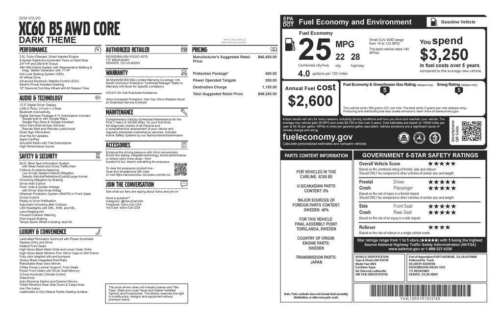 used 2024 Volvo XC60 car, priced at $30,673