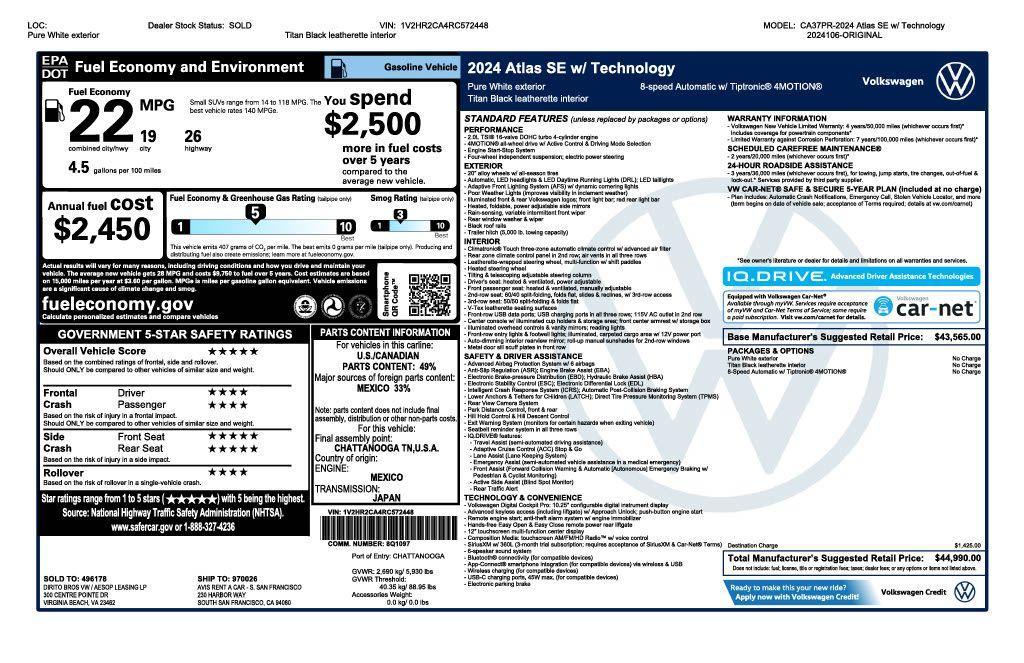 used 2024 Volkswagen Atlas car, priced at $35,973