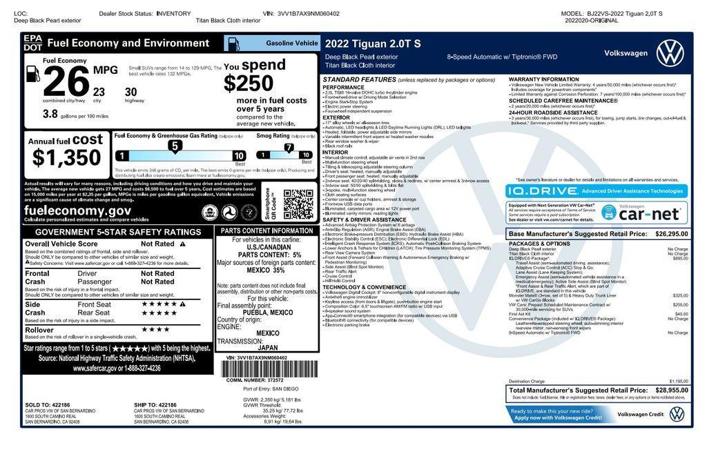 used 2022 Volkswagen Tiguan car, priced at $20,173