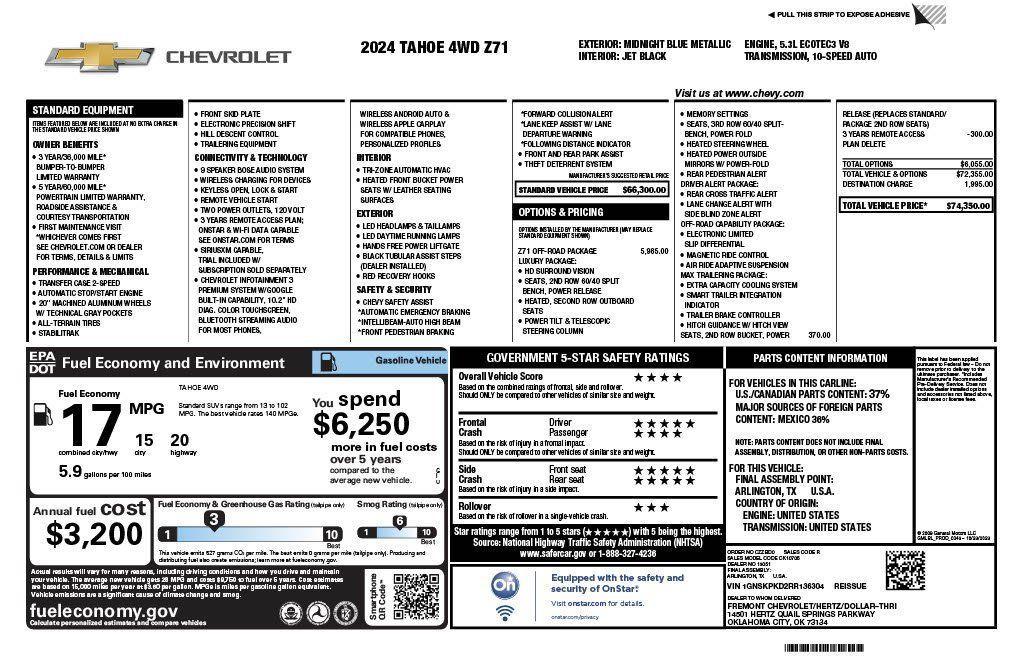 used 2024 Chevrolet Tahoe car, priced at $66,973