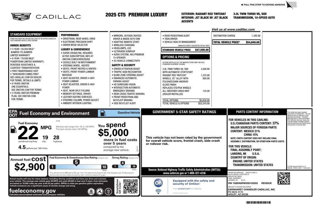 used 2025 Cadillac CT5 car, priced at $46,573