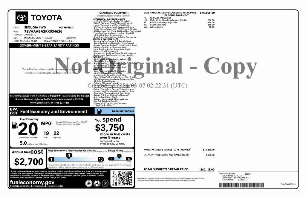 used 2024 Toyota Sequoia car, priced at $71,373