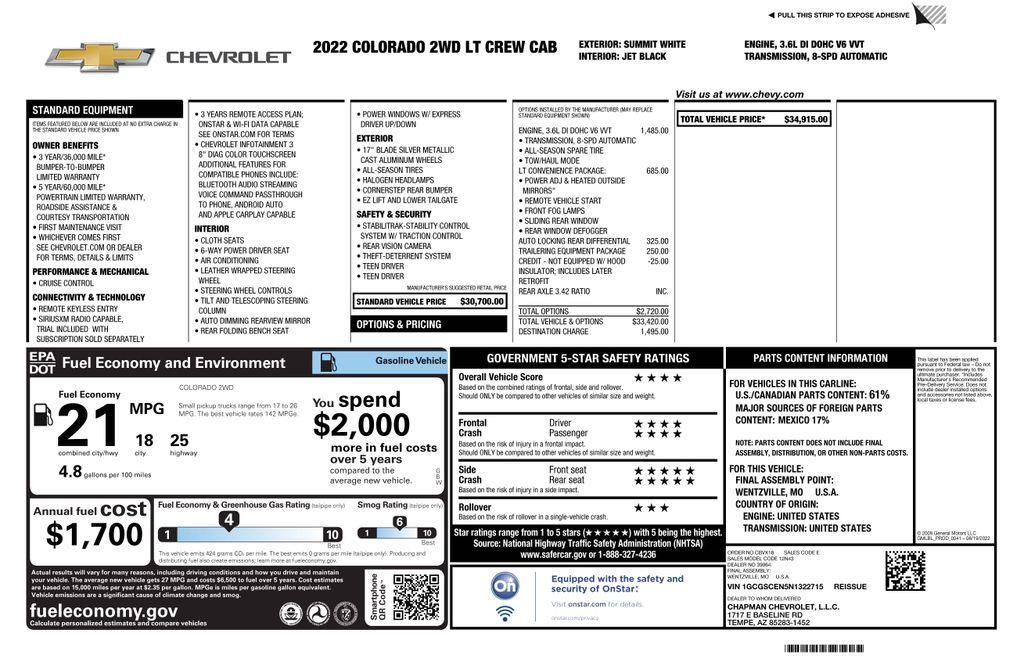 used 2022 Chevrolet Colorado car, priced at $27,973