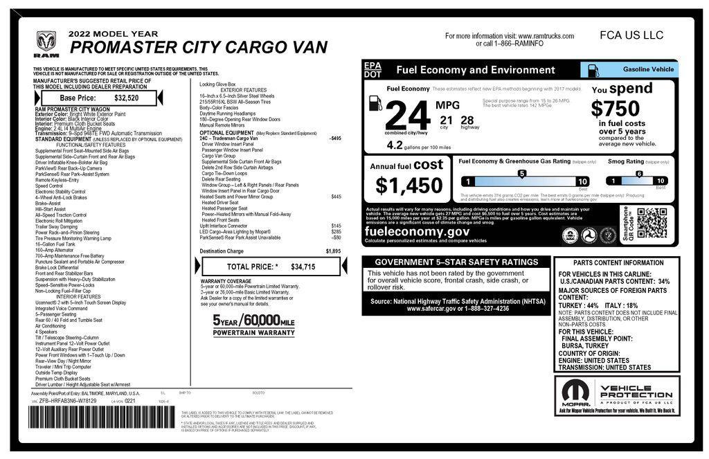used 2022 Ram ProMaster City car, priced at $21,373