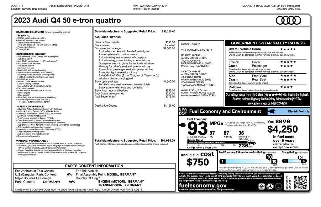 used 2023 Audi Q4 e-tron car, priced at $31,175