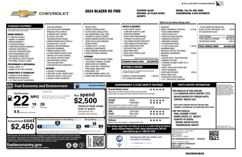 used 2024 Chevrolet Blazer car, priced at $35,573