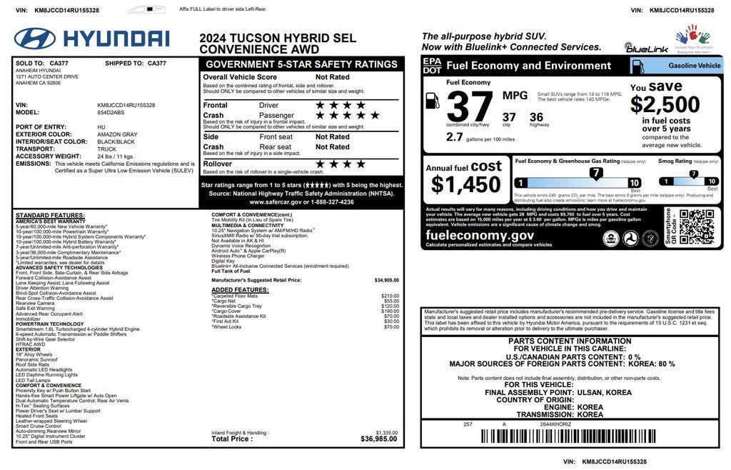 used 2024 Hyundai TUCSON Hybrid car, priced at $30,173