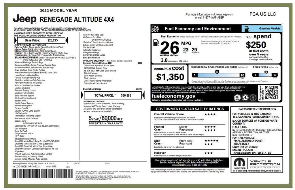 used 2022 Jeep Renegade car, priced at $18,975