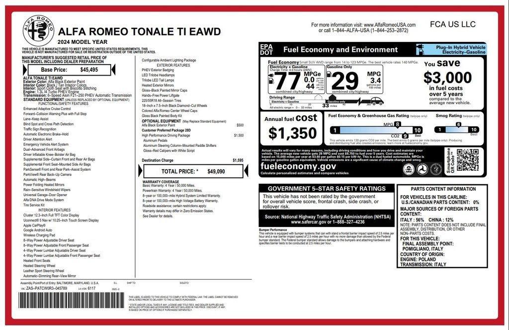 used 2024 Alfa Romeo Tonale car, priced at $28,673