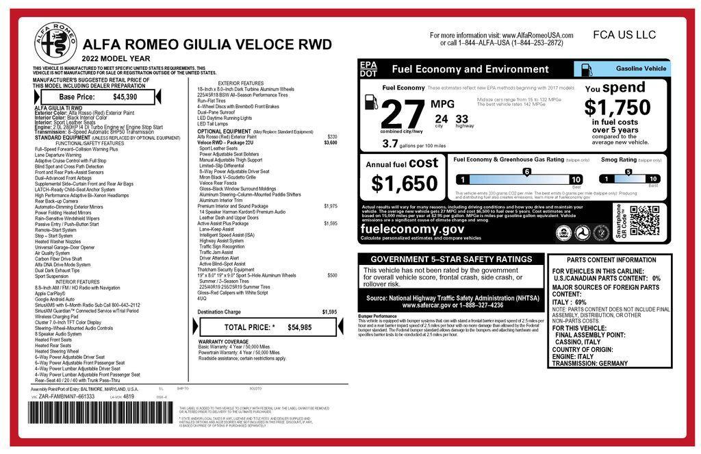 used 2022 Alfa Romeo Giulia car, priced at $28,673