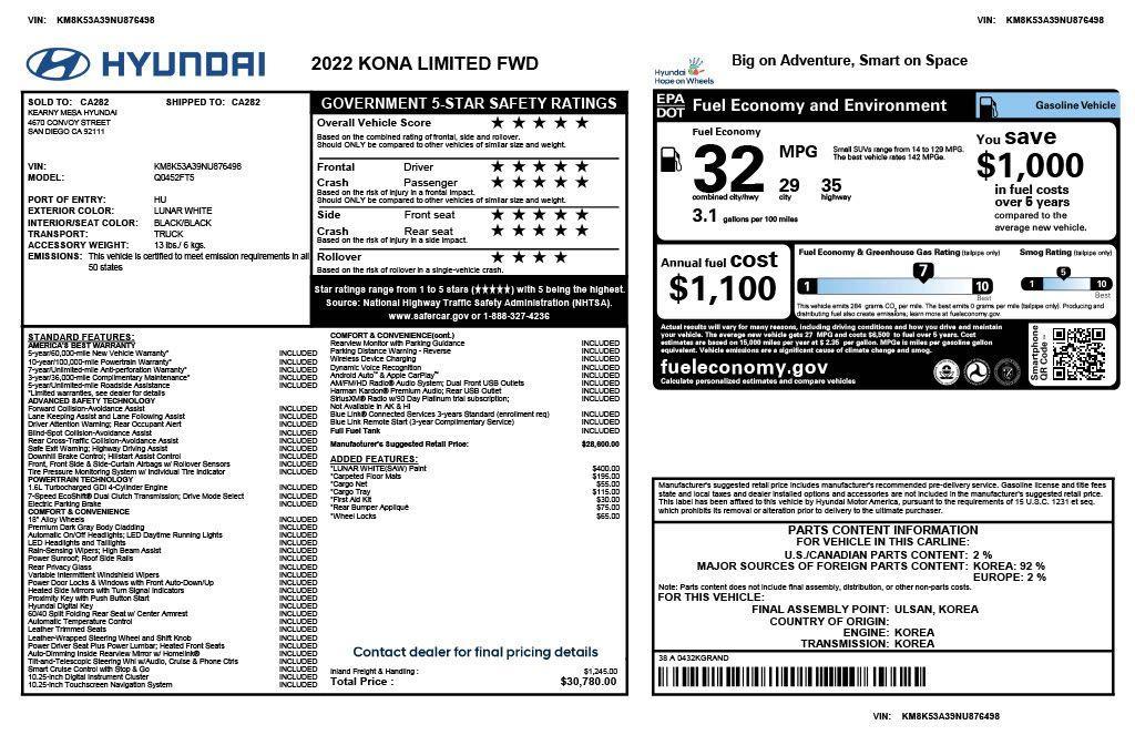 used 2022 Hyundai Kona car, priced at $18,175