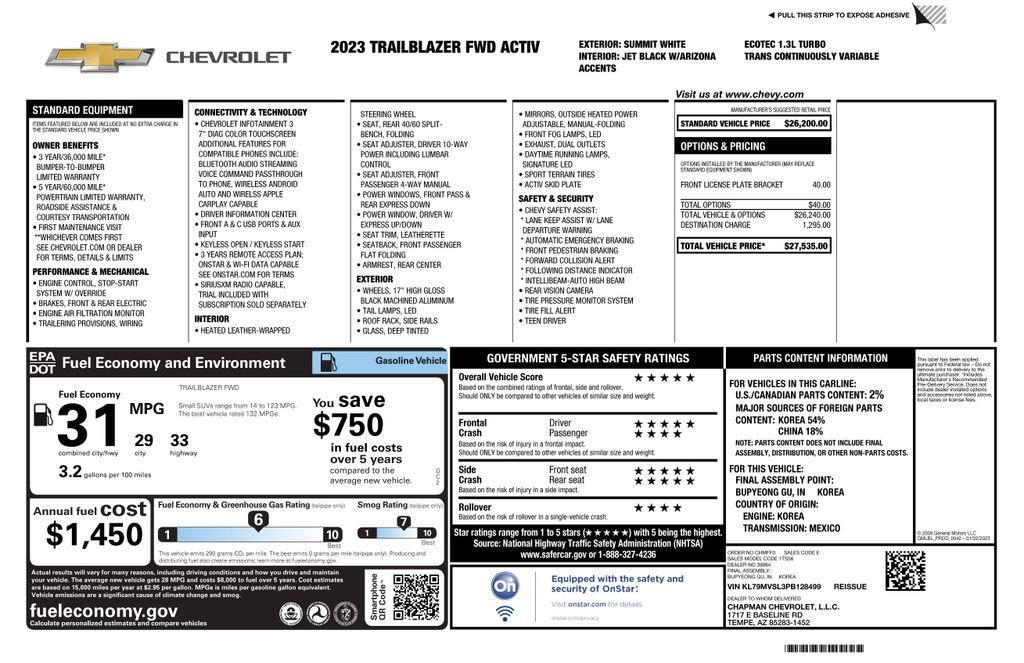 used 2023 Chevrolet TrailBlazer car, priced at $23,973