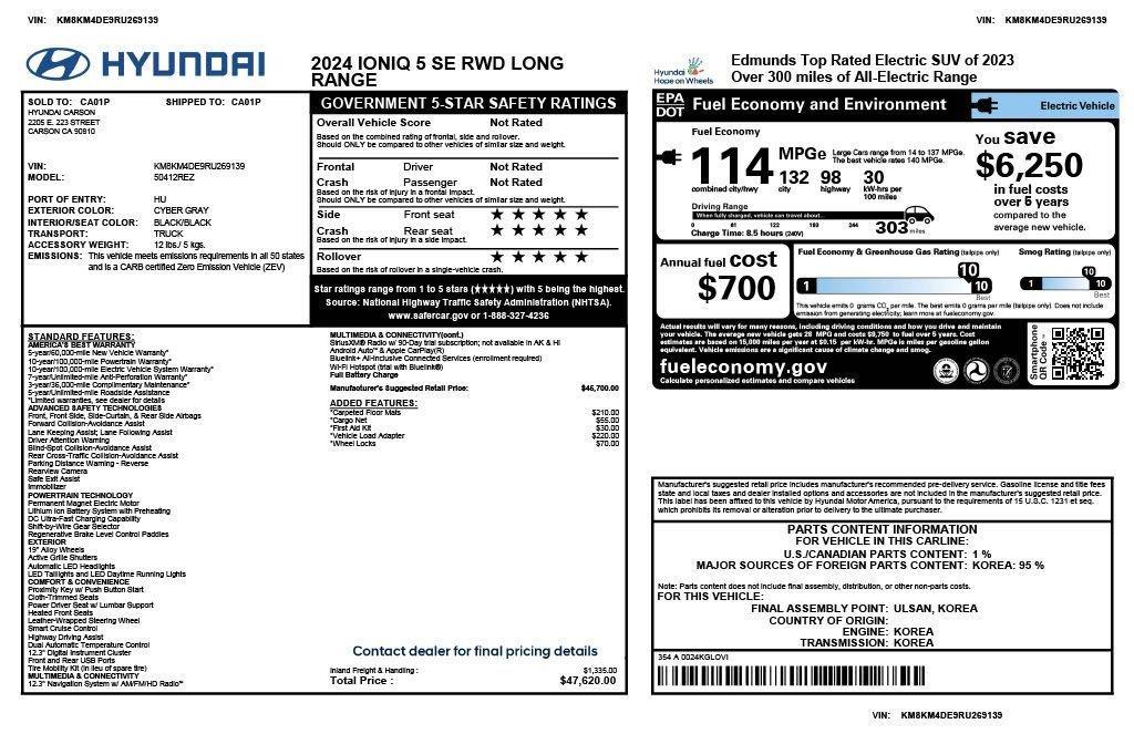 used 2024 Hyundai IONIQ 5 car, priced at $22,675