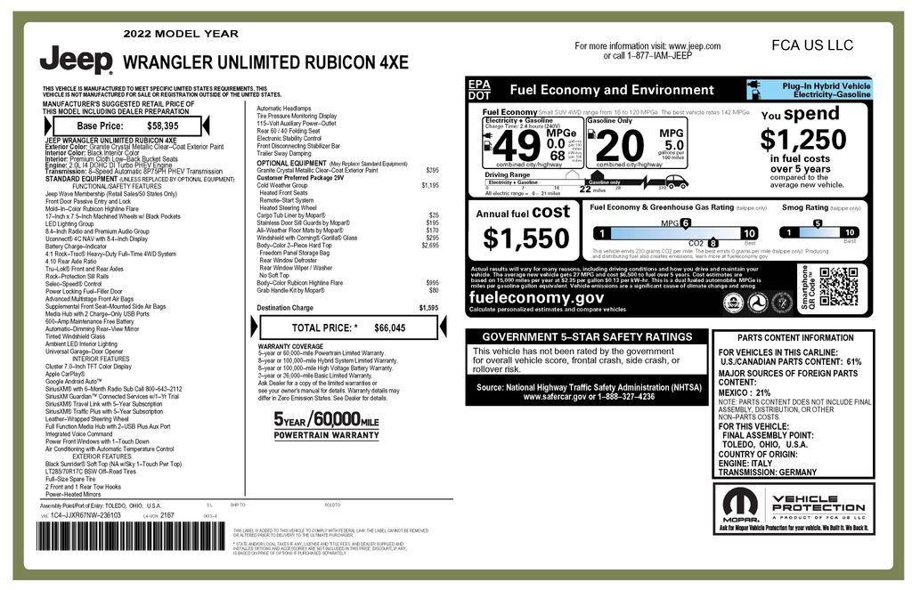 used 2022 Jeep Wrangler Unlimited 4xe car, priced at $35,973