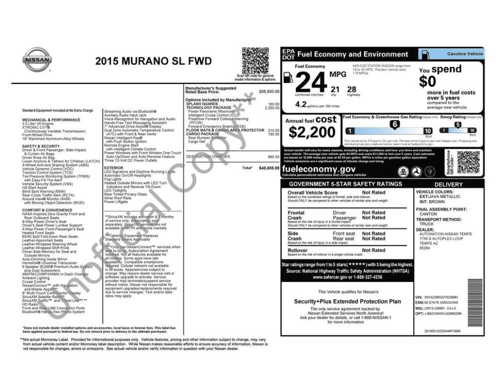 used 2015 Nissan Murano car, priced at $11,273