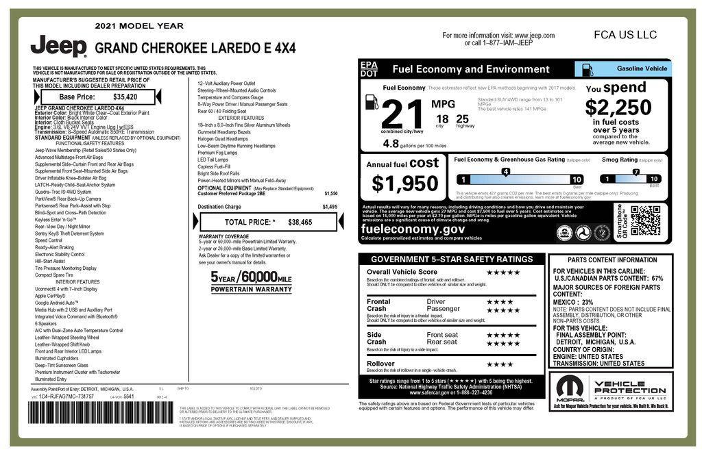 used 2021 Jeep Grand Cherokee car, priced at $23,673