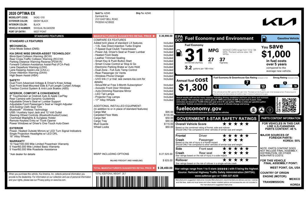 used 2020 Kia Optima car, priced at $15,988