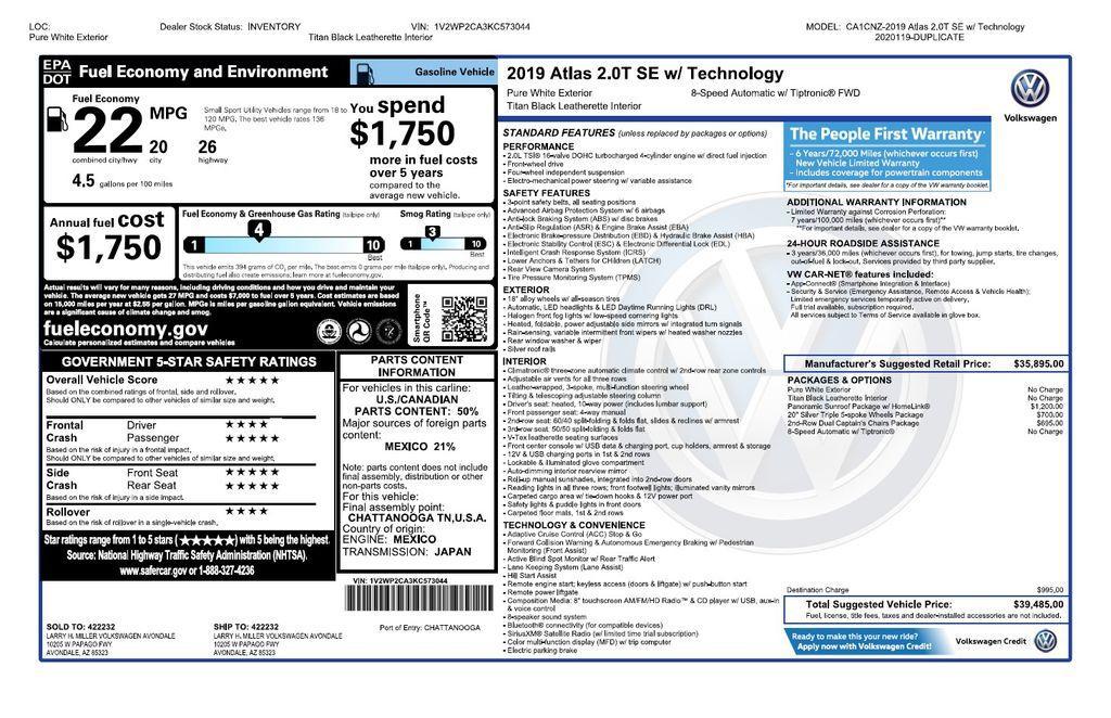 used 2019 Volkswagen Atlas car, priced at $18,473