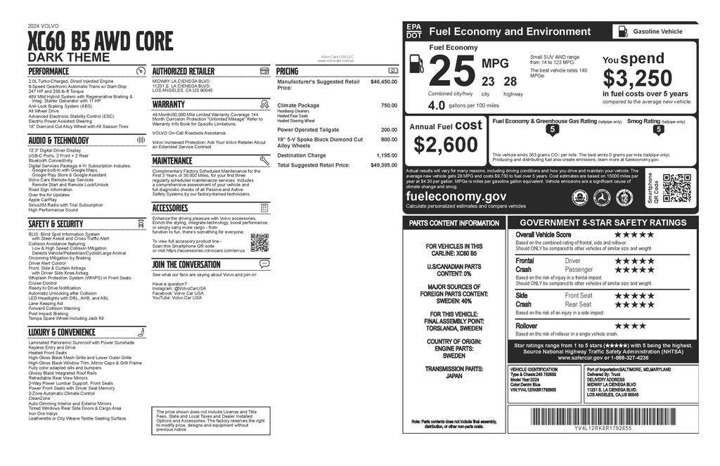 used 2024 Volvo XC60 car, priced at $29,773