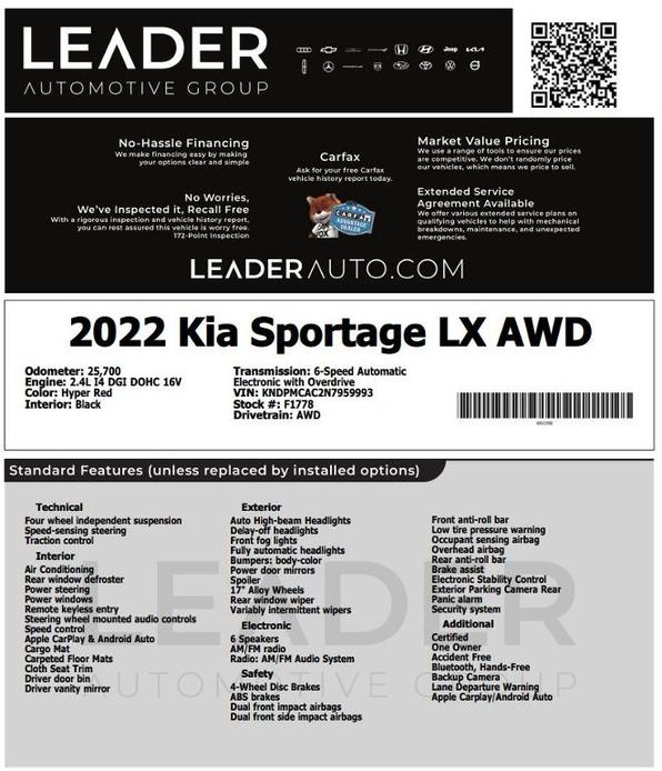 used 2022 Kia Sportage car, priced at $20,296