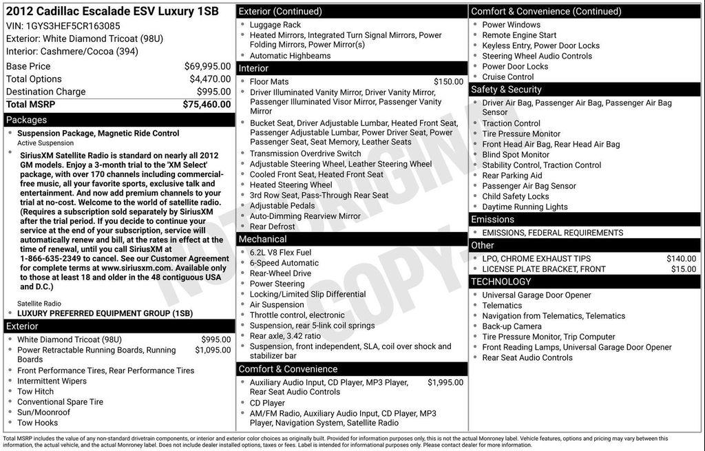 used 2012 Cadillac Escalade ESV car, priced at $9,991