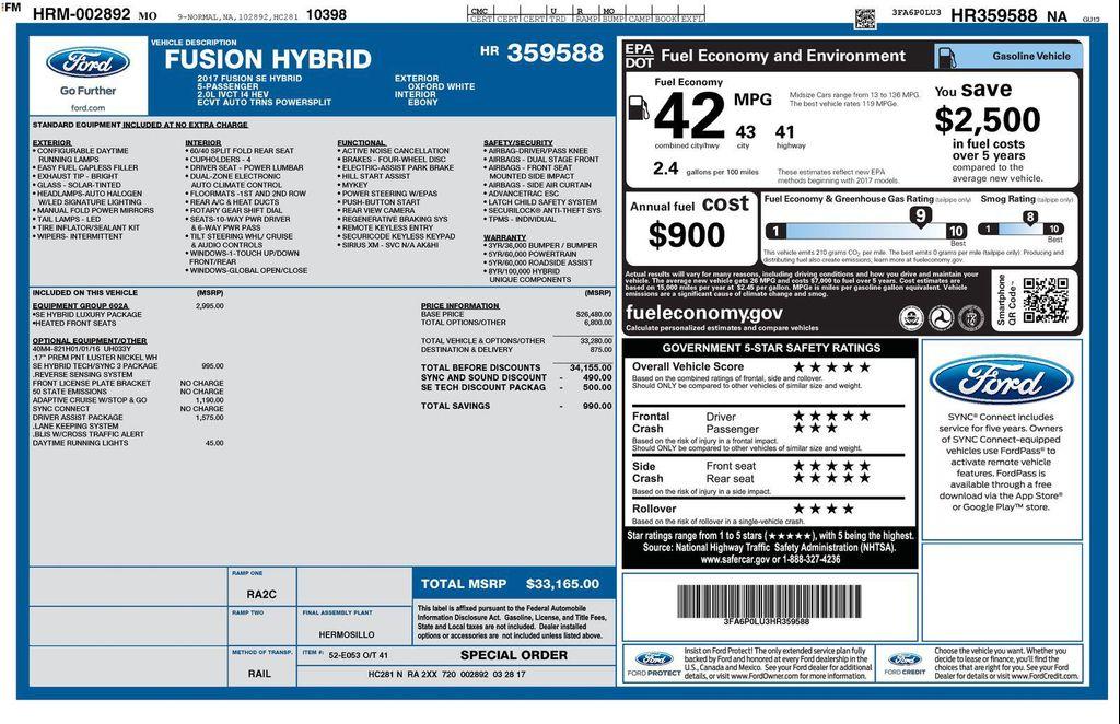 used 2017 Ford Fusion Hybrid car, priced at $6,991