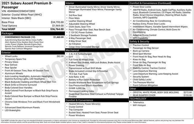 used 2021 Subaru Ascent car, priced at $28,990