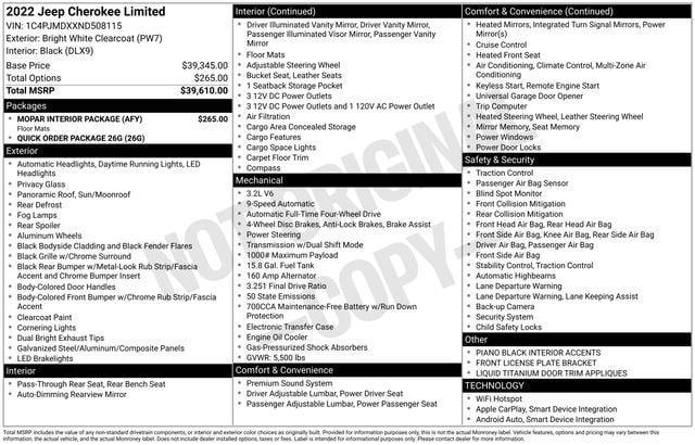 used 2022 Jeep Cherokee car, priced at $26,990