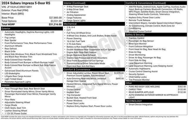 used 2024 Subaru Impreza car, priced at $27,790