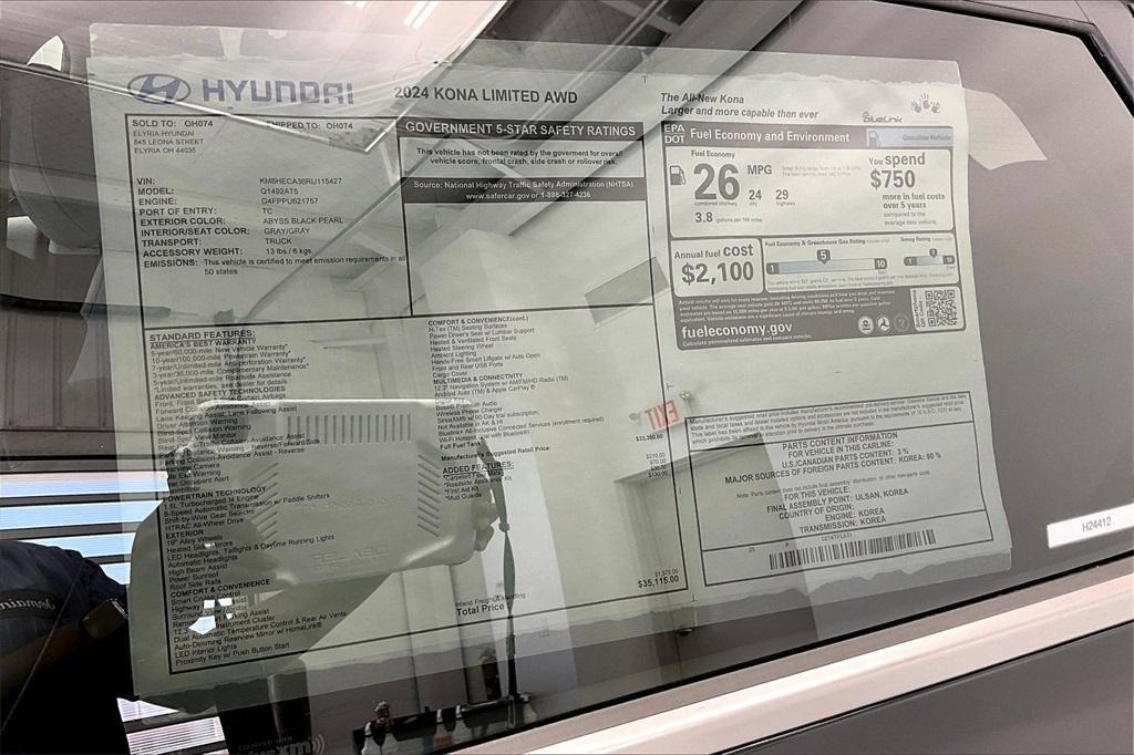 new 2024 Hyundai Kona car, priced at $33,775