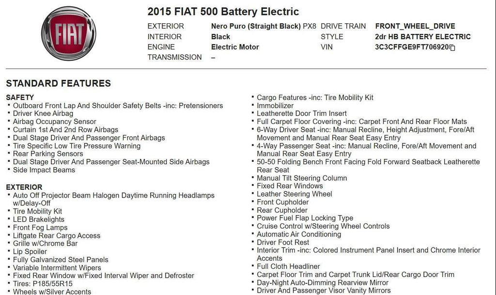 used 2015 FIAT 500e car, priced at $4,800