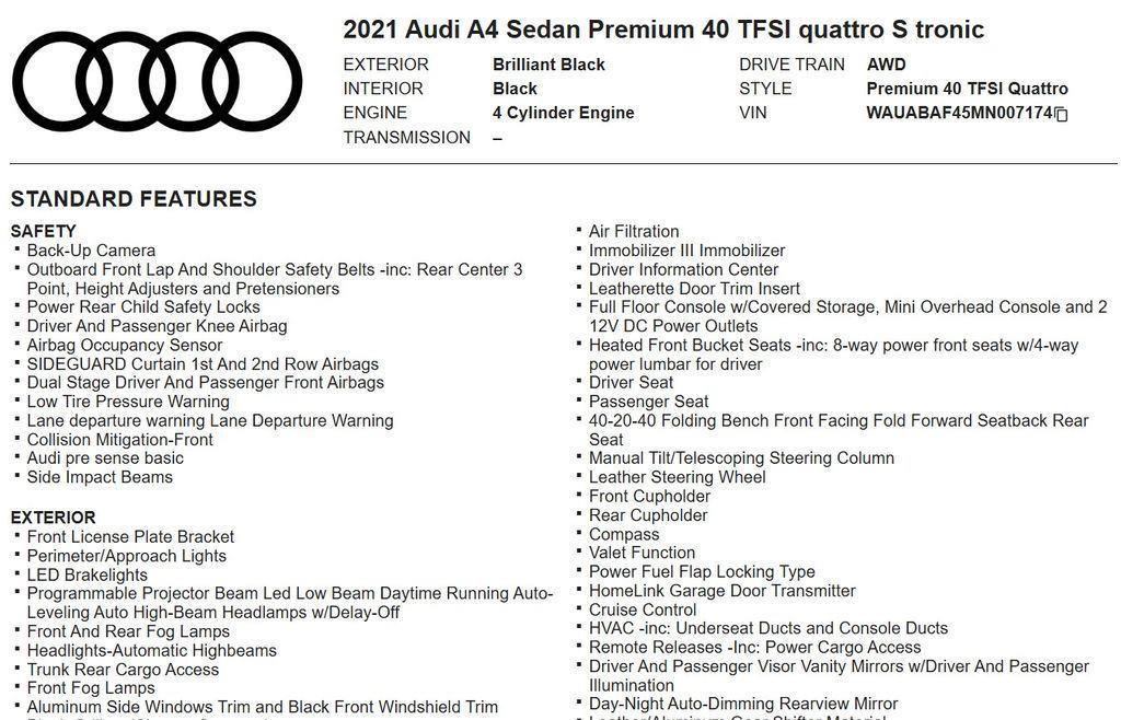 used 2021 Audi A4 car, priced at $23,880