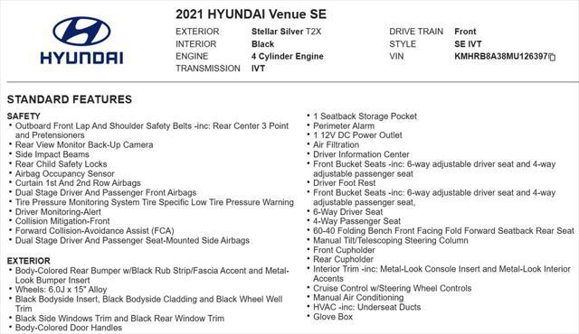 used 2021 Hyundai Venue car, priced at $16,997