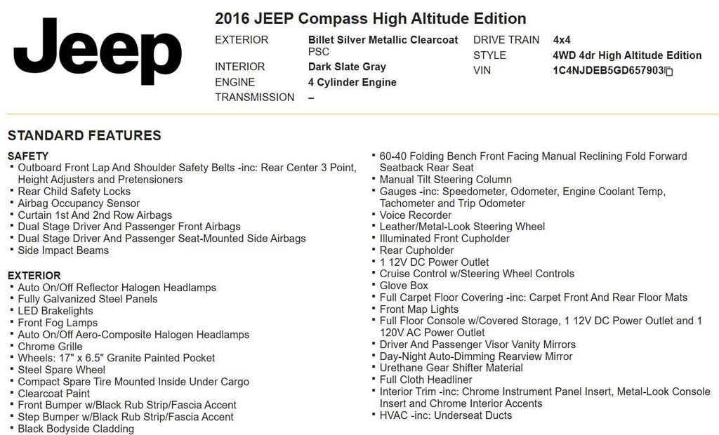 used 2016 Jeep Compass car, priced at $5,998
