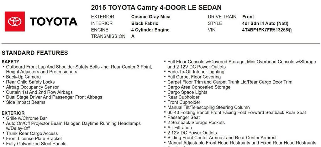 used 2015 Toyota Camry car, priced at $14,498