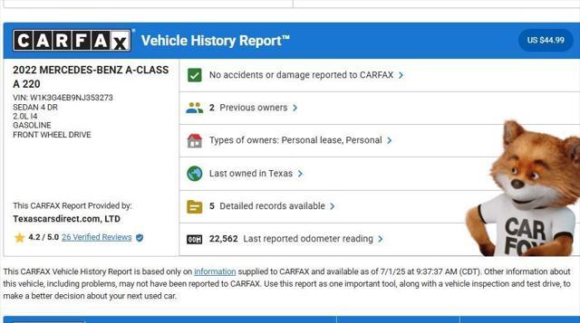 used 2022 Mercedes-Benz A-Class car, priced at $28,995
