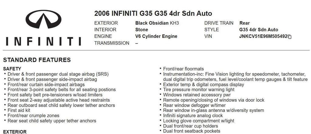 used 2006 INFINITI G35 car, priced at $5,900