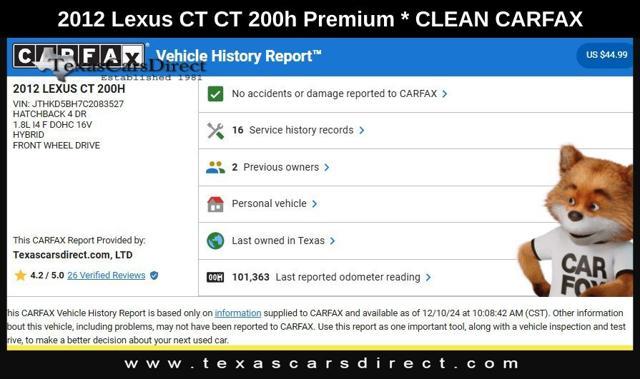 used 2012 Lexus CT 200h car, priced at $12,951